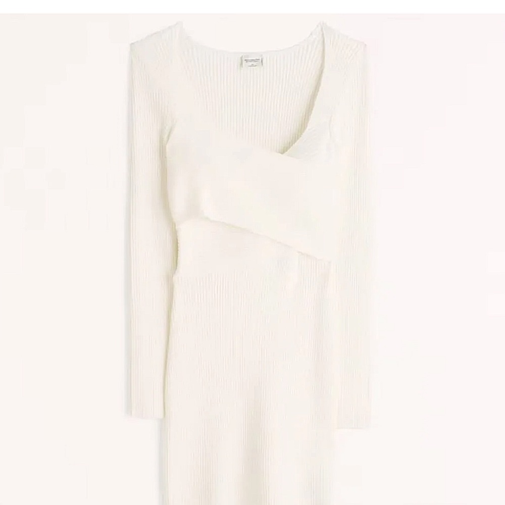 Women's Abercrombie & Fitch Long-Sleeve Wrap-Front Mini Sweater Dress in White